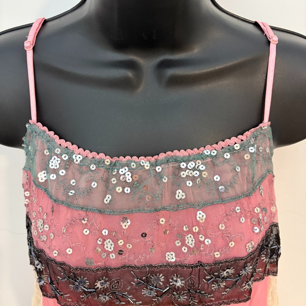 Fairy y2k Sleeveless Patchwork Boho Sequin Beaded Top Size S Pink Multi - Picture 4 of 12
